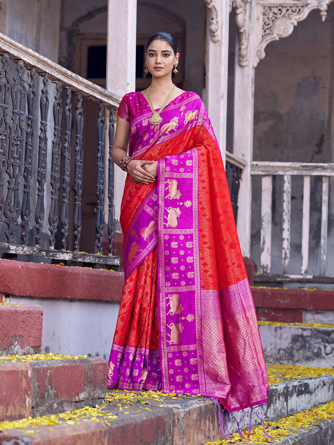 Shree Shyam Fashion Red Soft Silk Saree - Distacart