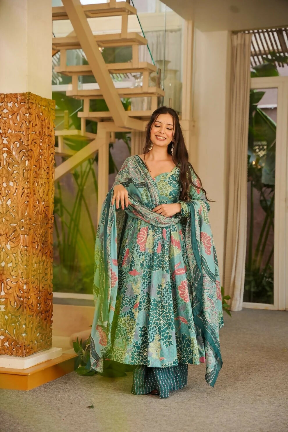 Aayaa Designer Cotton Silk Suit - Sky Blue - Dista