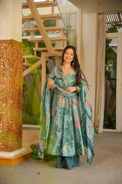 Aayaa Designer Cotton Silk Suit - Sky Blue - Dista