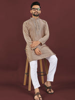 Thumbnail for Anaita Brown Embroidered Silk Straight Kurta - Distacart