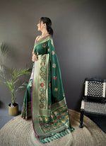 Thumbnail for Joban Fashion Green Elephant & Floral Motifs Soft Lichi Silk Banarasi Saree - Distacart