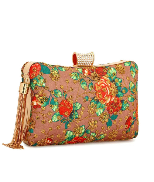 Joban Fashion Embroidered Embellished Box Clutch - Multicolor
