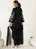 Thumbnail for Anouk Floral Embroidered Regular Chanderi Silk Straight Kurta with Trousers & Dupatta