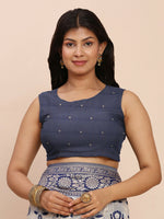Thumbnail for Astita Linen Cotton Navy Blue Saree