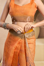 Thumbnail for Vastranavya Orange Digital Printed Linen Ready To Wear Designer Saree with Unstitched Blouse - Distacart