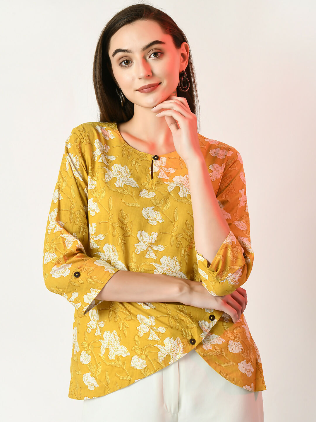 Myshka Women's Yellow Printed Top - Distacart