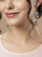 Thumbnail for NVR Women Peacock Design German Silver Oxidised Jhumka Earrings - Distacart