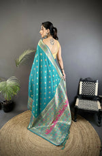 Thumbnail for Joban Fashion Turquoise Blue Geometric Pattern Soft Silk Patola Saree - Distacart