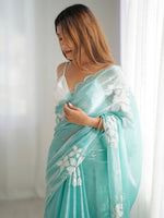 Thumbnail for Mitera Floral Embroidered Silk Blend Saree - Distacart