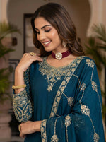 Thumbnail for Teeya Creation Teal Chinon Silk Designer Wedding Wear Embroidery Work Palazzo - Distacart