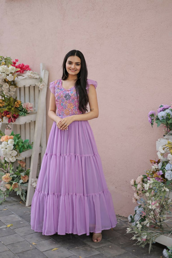 Jyoti Fashion Women's Purple Printed with Sequins Faux Georgette Anarkali Dress - Distacart