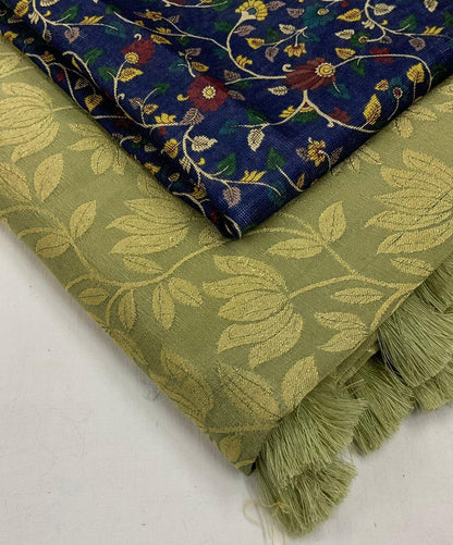 Olive Jute Silk Woven Design Saree with Unstitched Blouse - A2M - Distacart