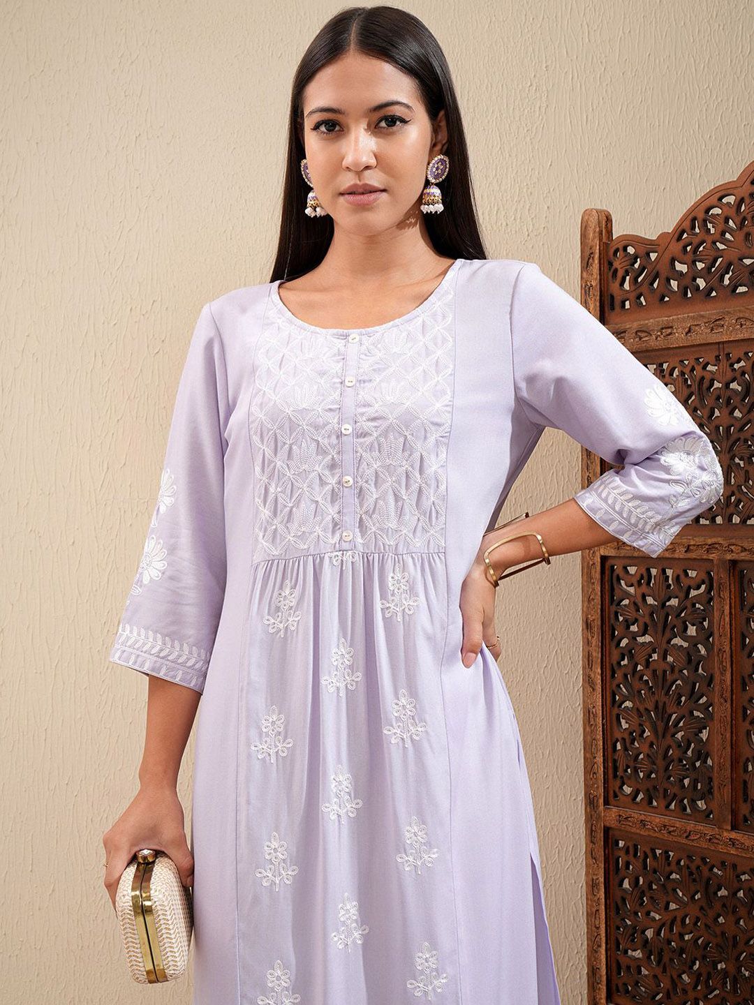 Vishudh Floral Embroidered Straight Kurta with Palazzos