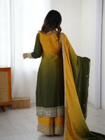 Thumbnail for The52 Women's Gorgeous Chinon silk Fabric Embroidery Work Straight Kurta Palazzo and Dupatta Set - Distacart