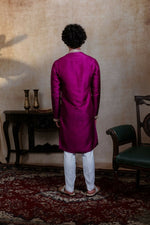 Thumbnail for Falling Raw Silk Magenta Perple Rajyog Kurta Set By Hilo Design