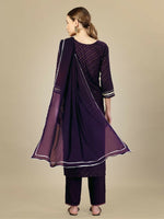 Thumbnail for Jyoti Fashion Women's Purple Silk Blend Embroidery & Sequence work Kurta with Trouser & Dupatta - Distacart