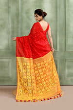 Thumbnail for Piyari Fashion Women's Red Embellished Cotton Blend Jamdani Saree - Distacart