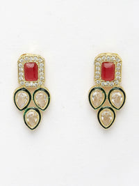 Thumbnail for NVR Women's Red & Gold Kundan Studded Handcrafted Choker Jewellery Set - Distacart