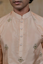 Thumbnail for Semi Pattu Peach Ananta Kurta Set By Hilo Design