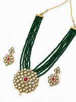 Thumbnail for NVR Women Gold Plated Green Kundan Jewellery Set - Distacart