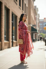 Thumbnail for The52 Women's Beautiful Chanderi Silk Fabric Embroidery Work Straight Kurta Pant and Dupatta Set - Distacart