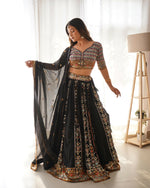Thumbnail for Joban Fashion Black Lehenga Georgette Coding Dori with Sequence with Rivet Moti