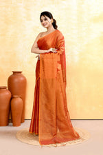 Thumbnail for Piyari Fashion Women's Rust Dual Tone Organic Tissue Saree With Blouse Piece - Distacart