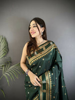 Thumbnail for Joban Fashion Dark Green Banarasi Soft Silk Woven Saree
