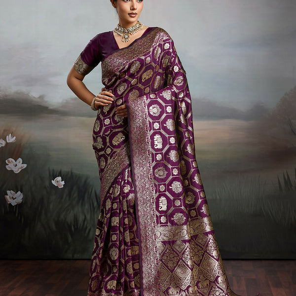 Shree Shyam Fashion Wine Silk Blend Saree - Distacart