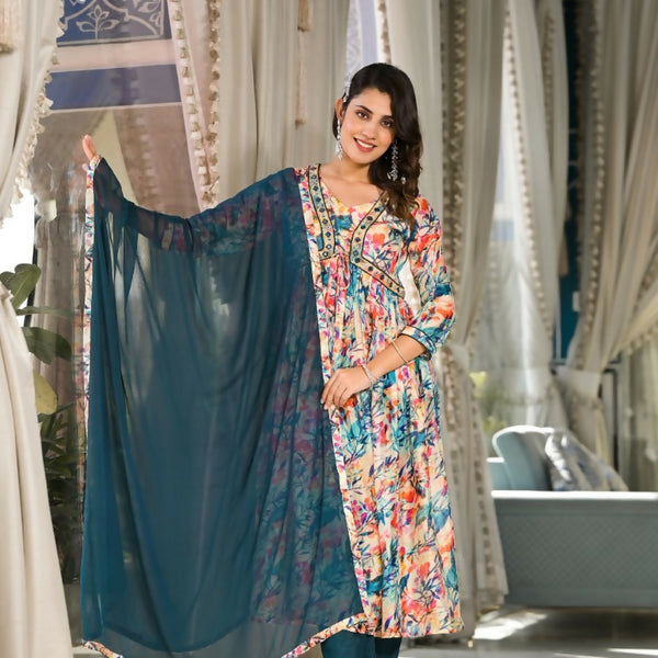 Designer Stylish Multi Slim Georgette Stitched Suit With Dupatta - Kiyara - Distacart