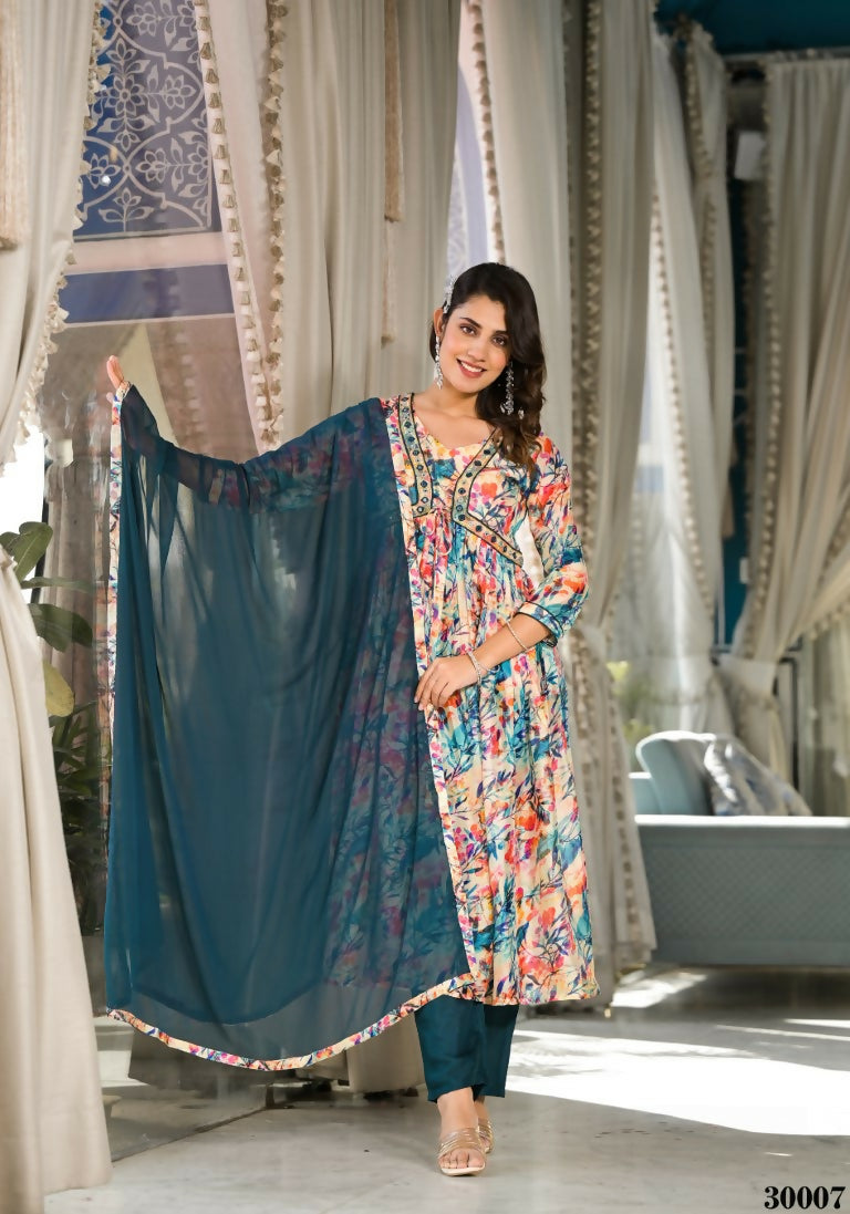 Designer Stylish Multi Slim Georgette Stitched Suit With Dupatta - Kiyara - Distacart