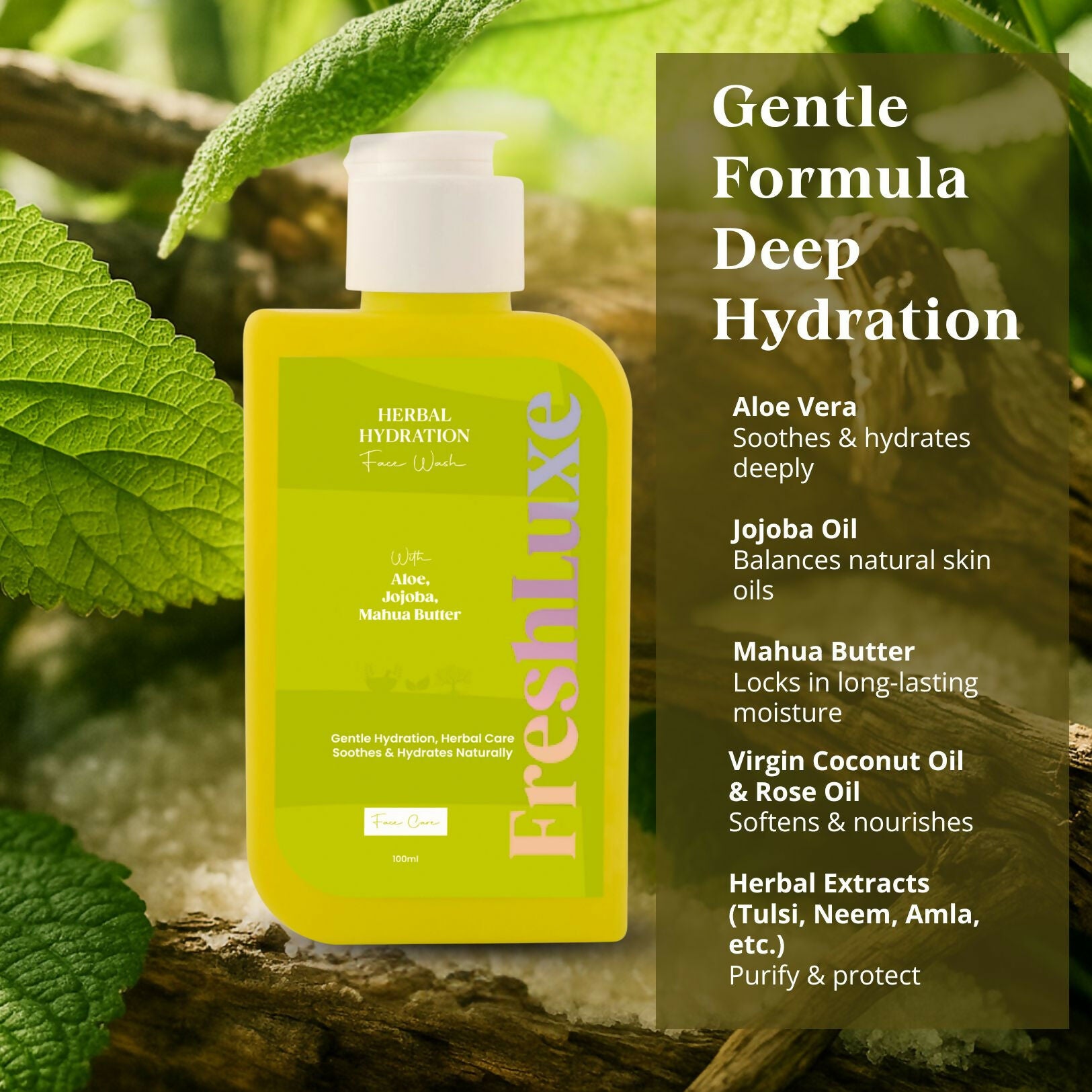 FreshLuxe Herbal Hydration Face Wash For Oil & Acne Control with Aloe Vera & Neem