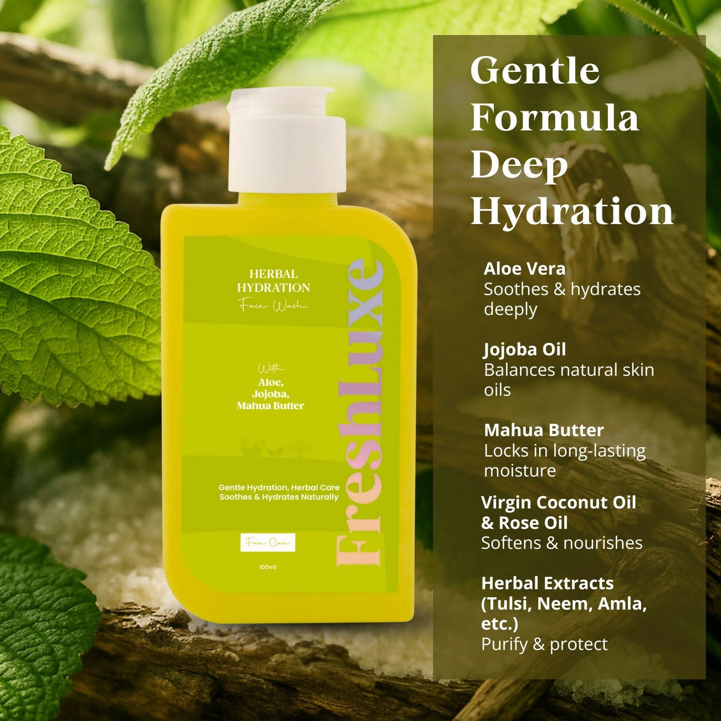 FreshLuxe Herbal Hydration Face Wash For Oil & Acne Control with Aloe Vera & Neem - Distacart