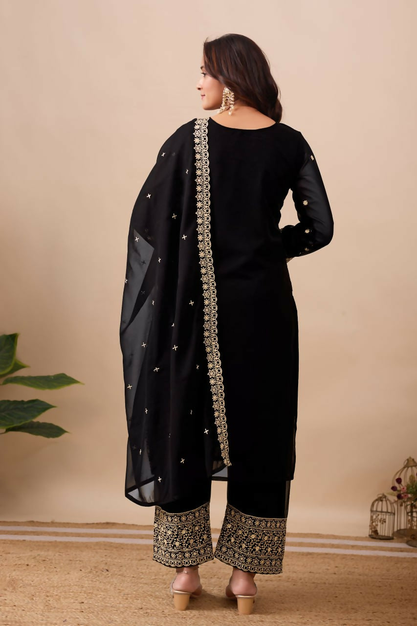 Joban Fashion Black Kurta Set Velvet Embroidery Sequence Work - Distacart