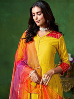 Thumbnail for Sangria Yellow V-Neck Three-Quarter Sleeves Regular Gotta Patti Anarkali Kurta & Dupatta
