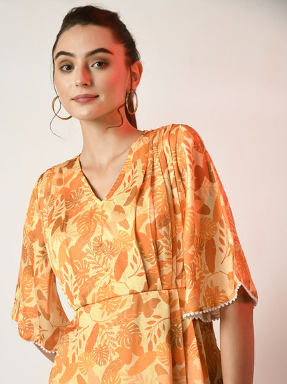 Myshka Women's Yellow Printed Dress - Distacart