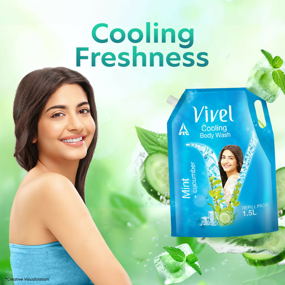 Vivel Cooling Body Wash Mint & Cucumber Moisturizing Shower Gel Supersaver XL Refill Pouch - Distacart
