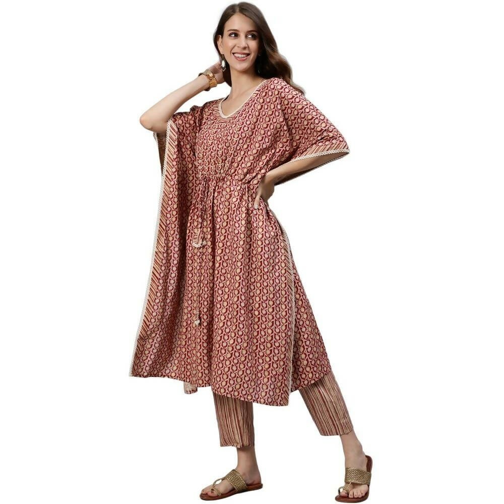 Anubhutee Women's Cotton Printed Kaftan Kurta with Trouser - Distacart