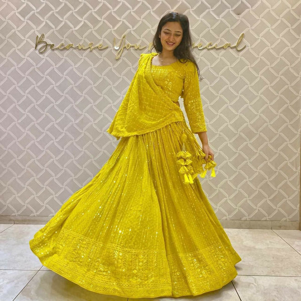 Jyoti Fashion Women's Yellow Faux Georgette 3MM Sequins Embroidered Designer Lehenga Choli Set - Distacart