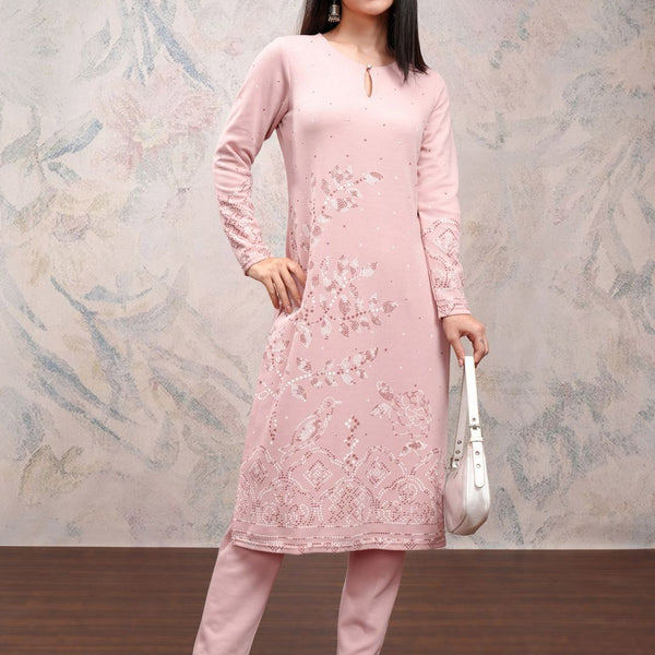 Vishudh Floral Printed Keyhole Neck Long Sleeves Straight Kurta with Trousers - Distacart