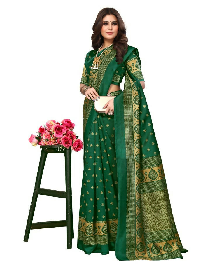 Vamika Green Printed Art Silk Saree - Distacart