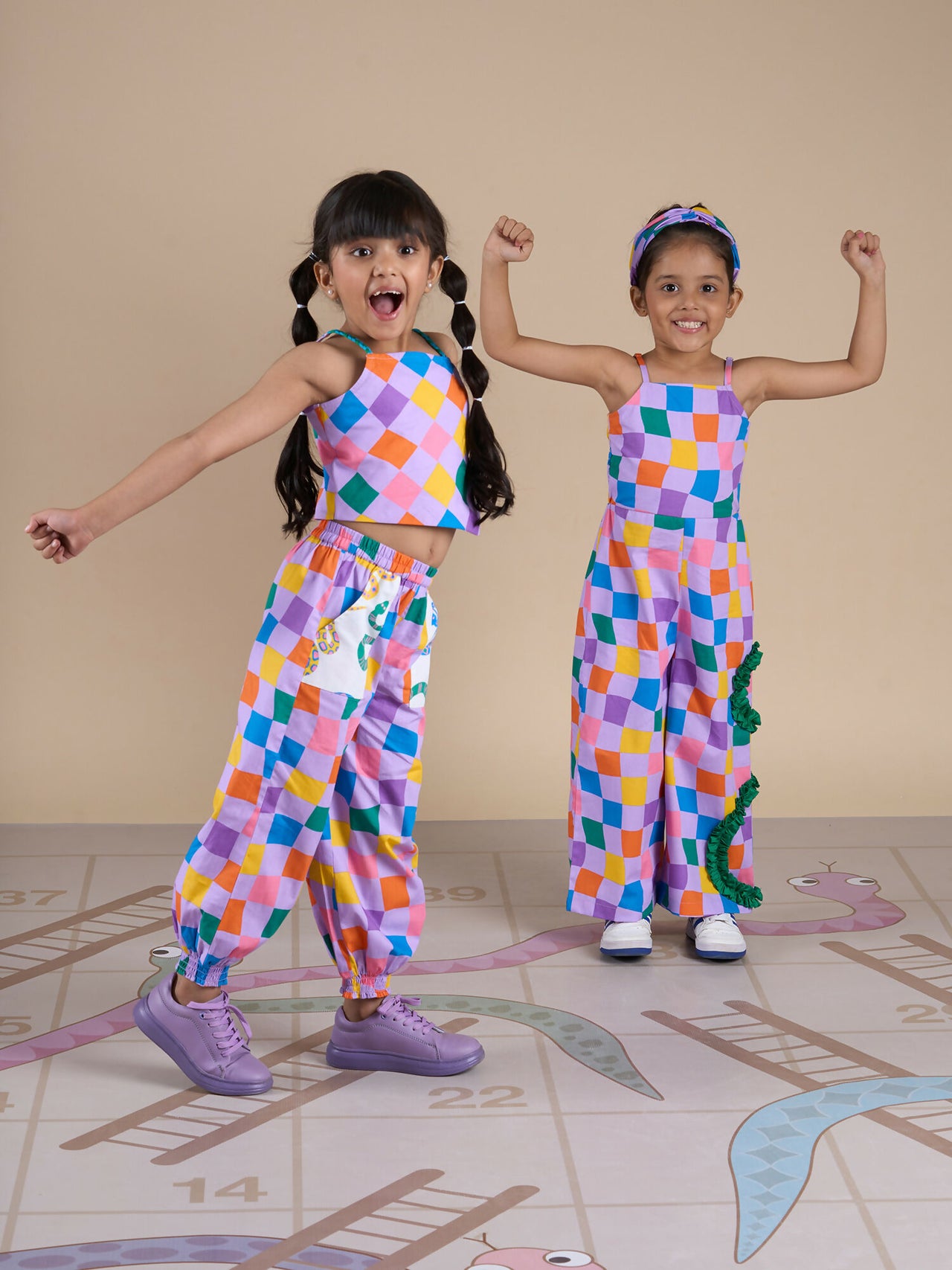 Snakes and Ladders Girls Multi Color Rotary Print Top and Pant Set from Siblings Collection - Distacart