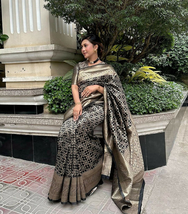 Preksha Creation Banarasi Soft Silk Women Grey Saree - Distacart