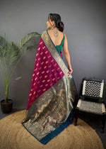 Thumbnail for Joban Fashion Banarasi Wine Woven Butti Soft Silk Saree