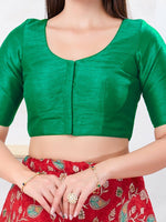 Thumbnail for Joban Fashion Rama-Green Dupion Silk Elbow Sleeveless Front Open Blouse