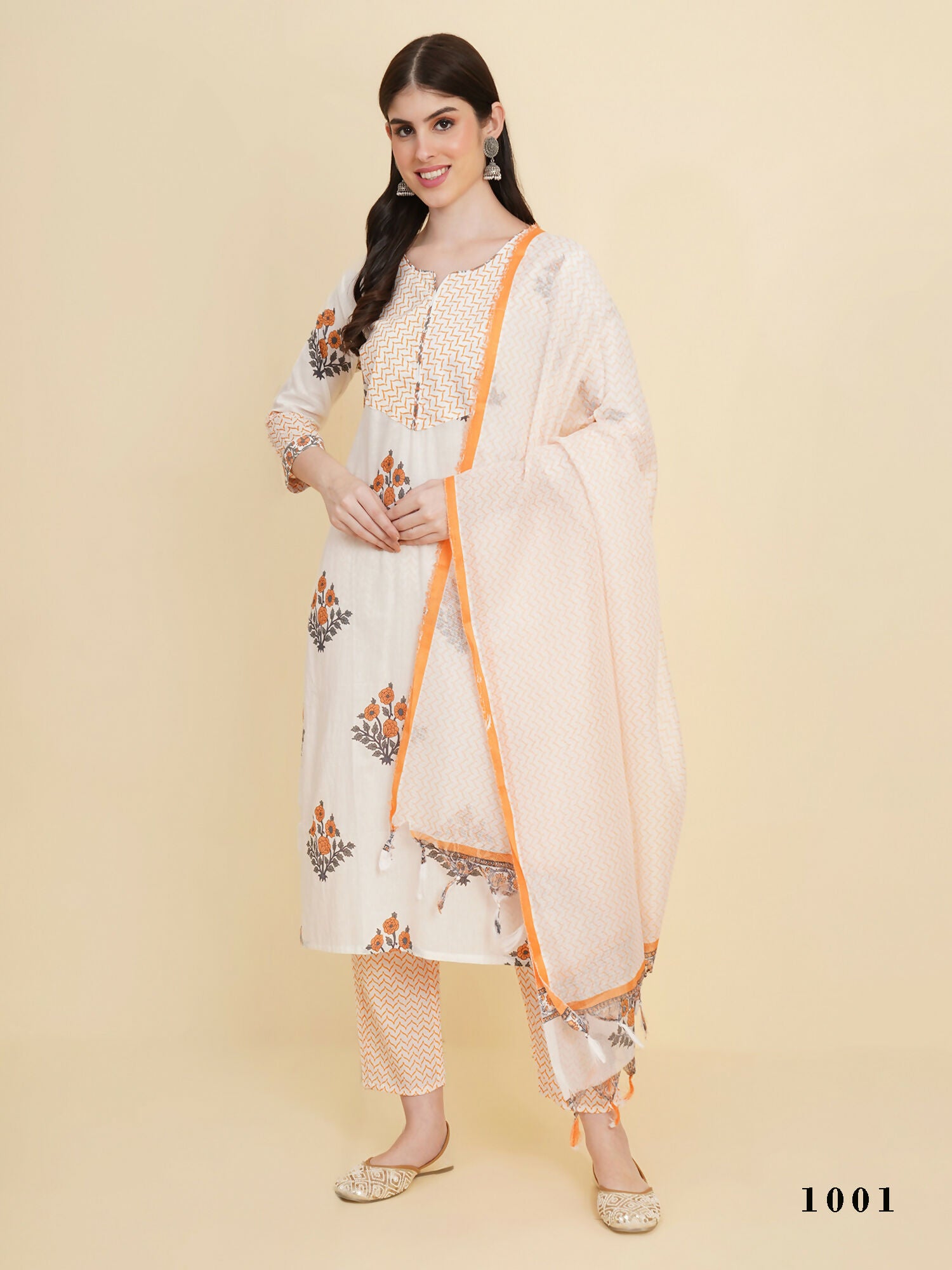 Designer Stylish white cotton Stitched Suit With Dupatta - Tanisha - Distacart