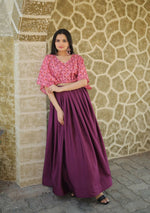 Thumbnail for Jyoti Fashion Women's Wine Printed with Sequins Chinon Anarkali Dress - Distacart