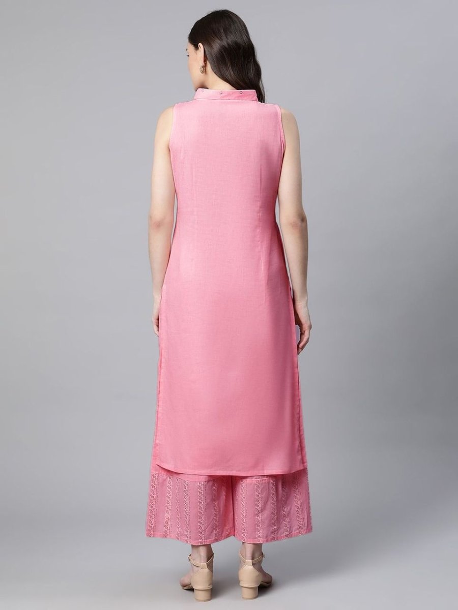 Ahalyaa Women Light Pink Colour Pure Cotton Printed Kurta Palazzo Set - Distacart