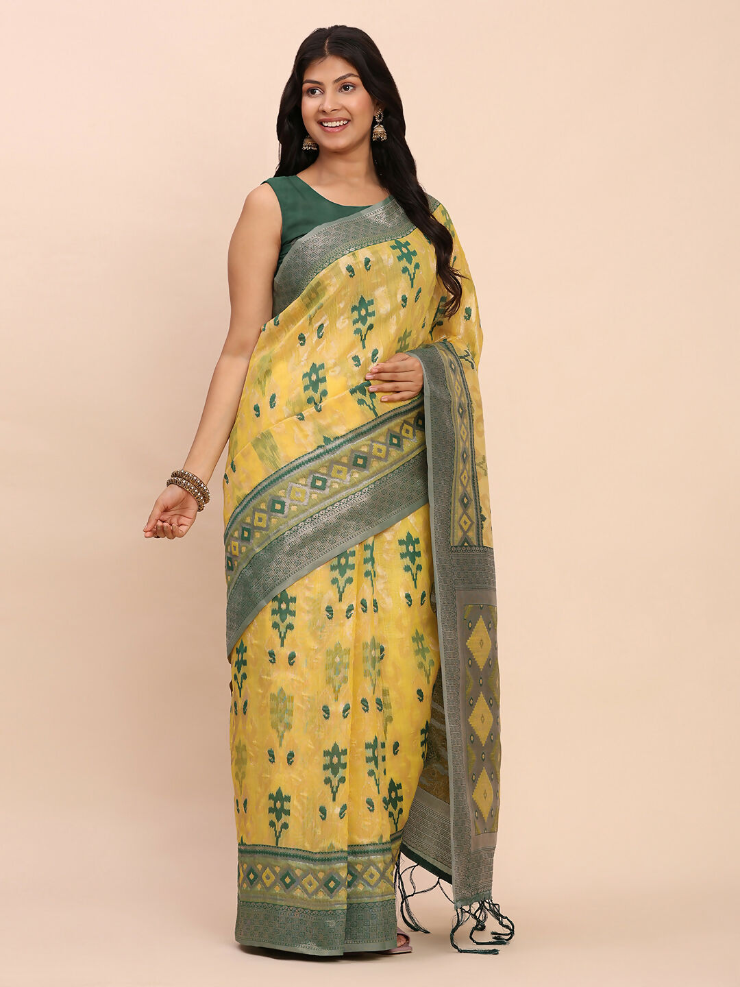 Astita Linen Cotton Yellow Saree