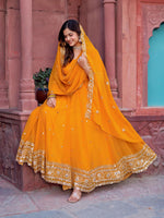 Thumbnail for The52 Women's Beautiful Faux Georgette Fabric Embroidery Work Flared Anarkali Pant and Dupatta Set - Distacart